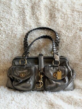 Vintage Rare Coach Metallic pewter leather
Legacy Daphne Satchel bag Style 9158